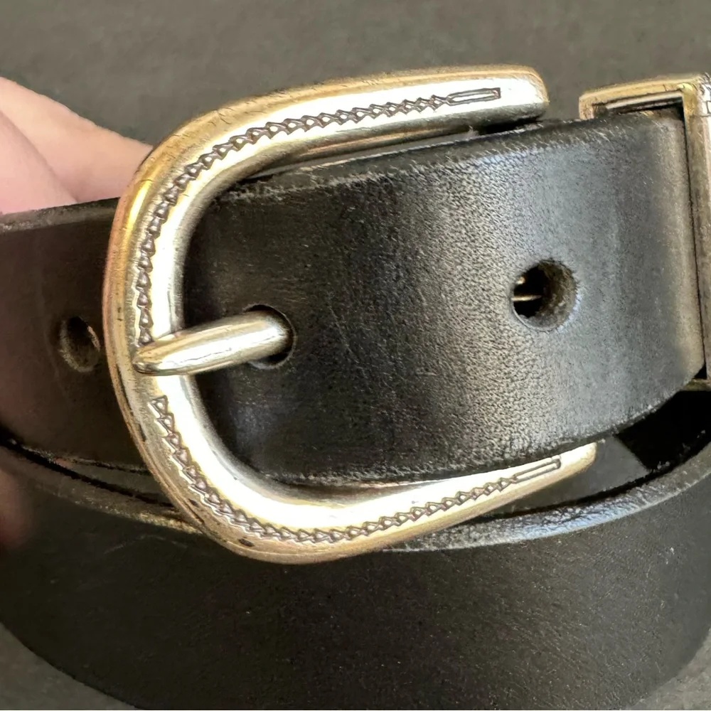 Honest Black Leather Belt Silver Tone Buckle‎ Hardware Brighton Unisex Small 28